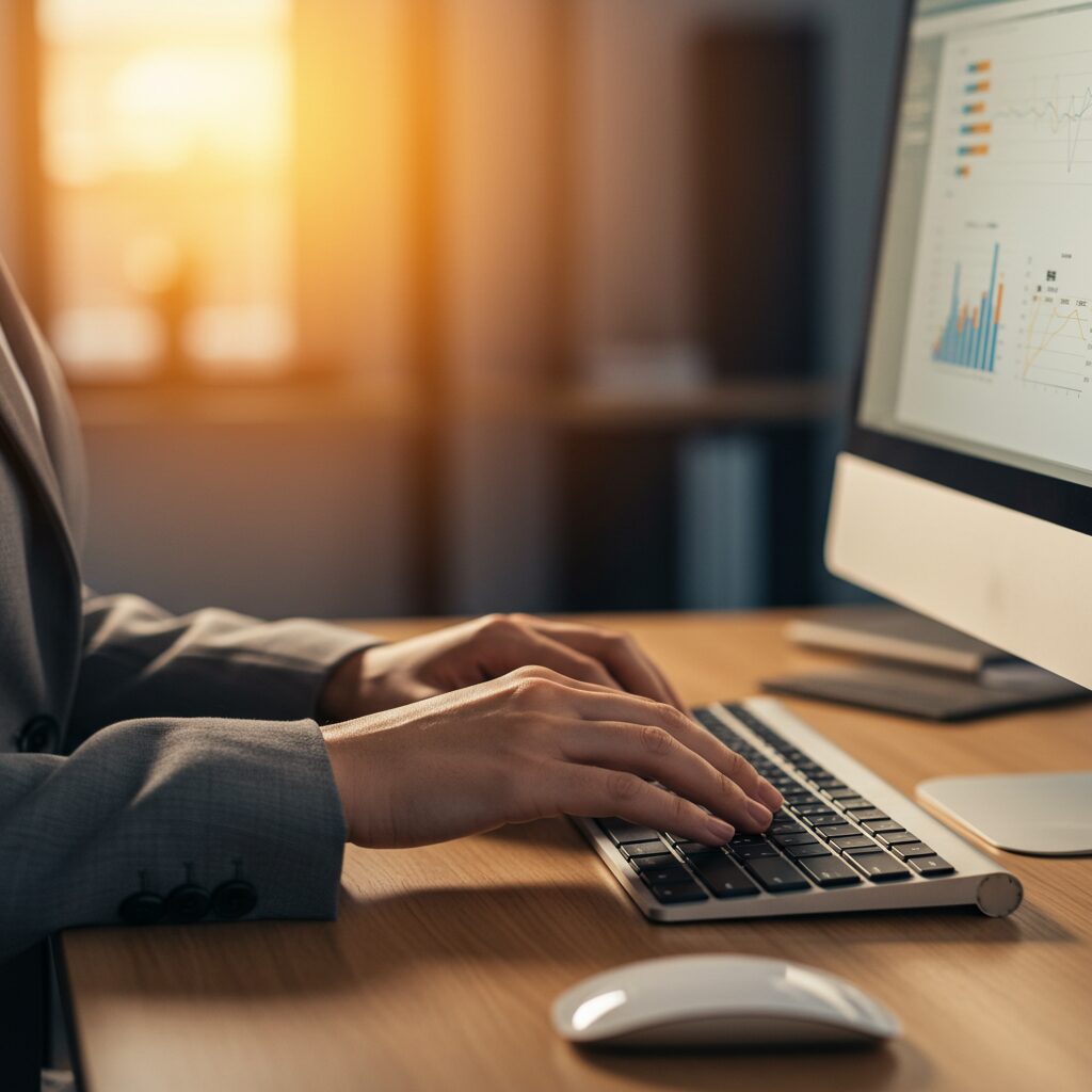 パソコンで作業をしている姿